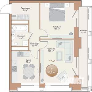 2-к квартира, вторичка, 55м2, 4/24 этаж