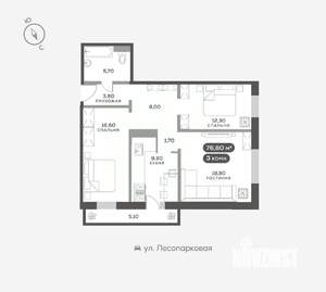 3-к квартира, вторичка, 77м2, 7/17 этаж