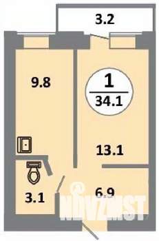 1-к квартира, строящийся дом, 34м2, 4/14 этаж