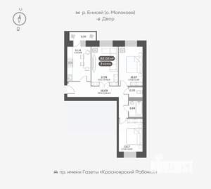 3-к квартира, вторичка, 82м2, 2/16 этаж