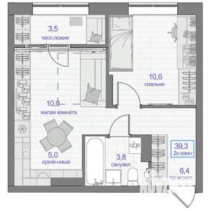 2-к квартира, вторичка, 39м2, 24/24 этаж