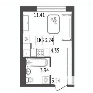 1-к квартира, строящийся дом, 23м2, 11/17 этаж