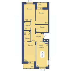3-к квартира, вторичка, 89м2, 2/12 этаж