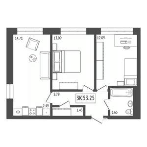 3-к квартира, вторичка, 53м2, 11/17 этаж