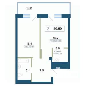2-к квартира, вторичка, 51м2, 8/24 этаж