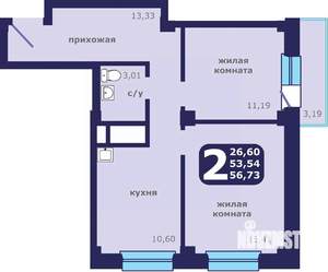2-к квартира, вторичка, 57м2, 10/25 этаж