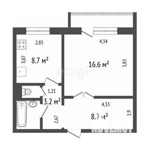 1-к квартира, вторичка, 40м2, 6/10 этаж