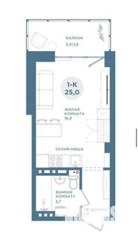 Студия квартира, вторичка, 25м2, 6/19 этаж