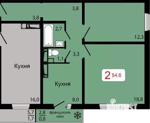 2-к квартира, строящийся дом, 55м2, 11/17 этаж