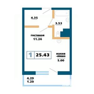 1-к квартира, строящийся дом, 25м2, 2/17 этаж