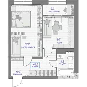 1-к квартира, вторичка, 44м2, 13/24 этаж