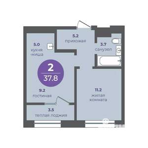 2-к квартира, вторичка, 38м2, 14/24 этаж
