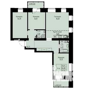 4-к квартира, строящийся дом, 87м2, 3/8 этаж