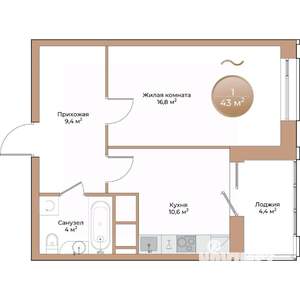 1-к квартира, вторичка, 43м2, 14/24 этаж