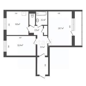 2-к квартира, вторичка, 52м2, 3/17 этаж