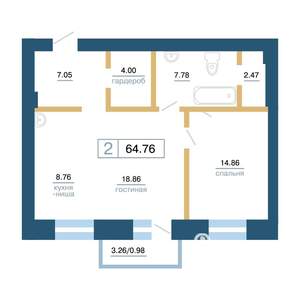 2-к квартира, вторичка, 65м2, 2/7 этаж