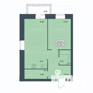 2-к квартира, строящийся дом, 61м2, 9/9 этаж