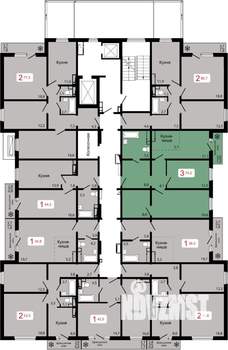 3-к квартира, строящийся дом, 74м2, 2/17 этаж