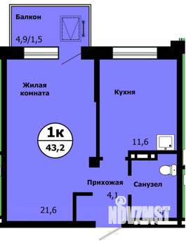 1-к квартира, сданный дом, 43м2, 11/19 этаж