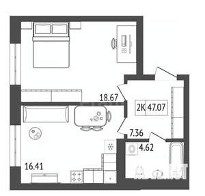 2-к квартира, строящийся дом, 47м2, 7/17 этаж