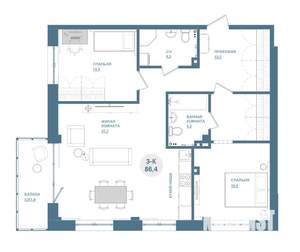 3-к квартира, вторичка, 86м2, 2/19 этаж