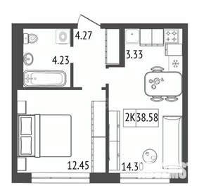 2-к квартира, вторичка, 39м2, 14/17 этаж