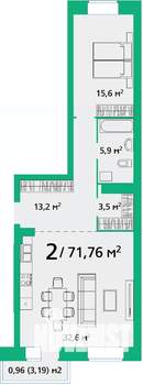 2-к квартира, вторичка, 72м2, 9/9 этаж