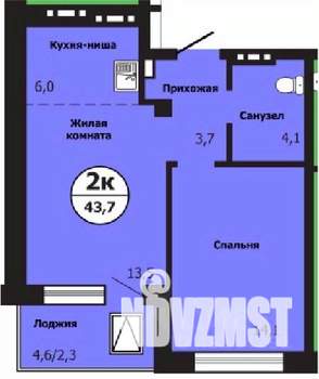 2-к квартира, строящийся дом, 44м2, 12/19 этаж