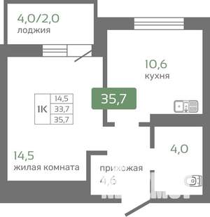 1-к квартира, строящийся дом, 36м2, 2/19 этаж