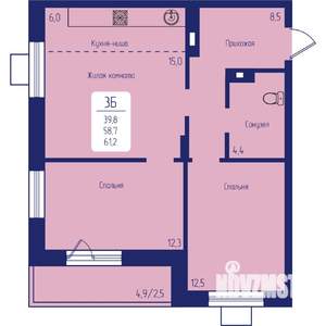 3-к квартира, вторичка, 61м2, 7/12 этаж