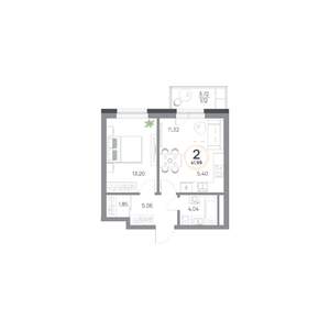 2-к квартира, строящийся дом, 42м2, 3/17 этаж