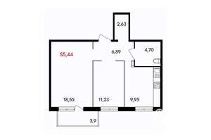 2-к квартира, вторичка, 56м2, 3/18 этаж