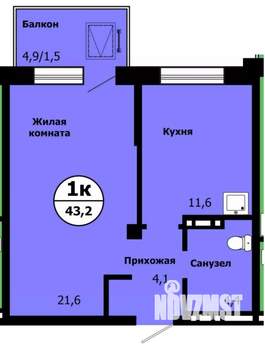 1-к квартира, строящийся дом, 43м2, 15/19 этаж