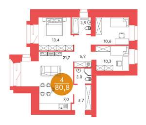 4-к квартира, вторичка, 81м2, 17/17 этаж