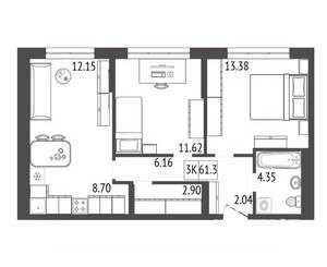 3-к квартира, вторичка, 61м2, 14/17 этаж