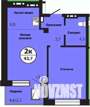 2-к квартира, строящийся дом, 44м2, 10/19 этаж