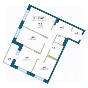 3-к квартира, строящийся дом, 86м2, 4/24 этаж