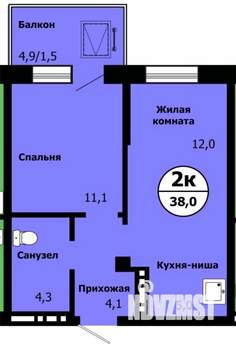 2-к квартира, строящийся дом, 37м2, 14/19 этаж