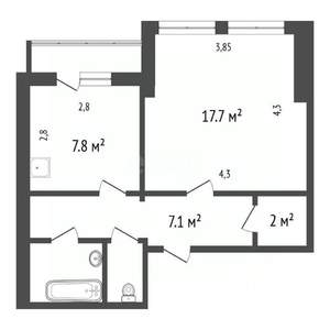 1-к квартира, вторичка, 40м2, 3/16 этаж