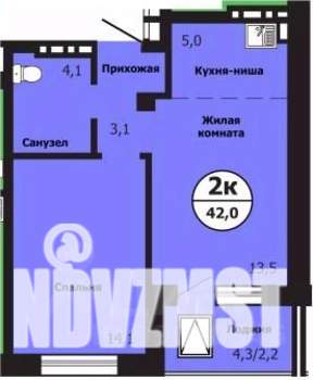 2-к квартира, строящийся дом, 42м2, 19/19 этаж