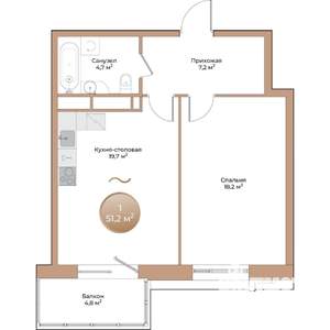 1-к квартира, вторичка, 51м2, 4/24 этаж
