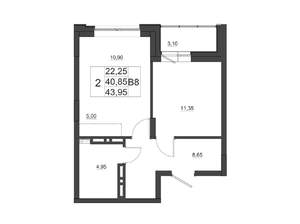 2-к квартира, вторичка, 44м2, 7/17 этаж