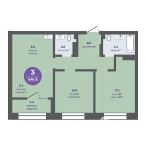 3-к квартира, вторичка, 56м2, 11/11 этаж