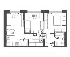 3-к квартира, вторичка, 61м2, 11/17 этаж