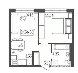 2-к квартира, вторичка, 37м2, 10/17 этаж