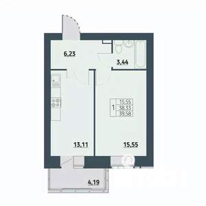 1-к квартира, вторичка, 39м2, 3/9 этаж