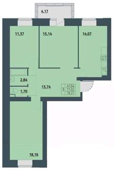 3-к квартира, вторичка, 74м2, 5/9 этаж