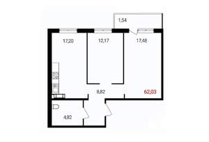 2-к квартира, вторичка, 62м2, 16/18 этаж