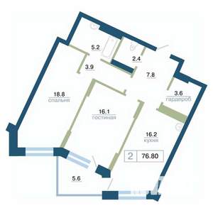 2-к квартира, вторичка, 77м2, 20/24 этаж