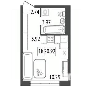 1-к квартира, вторичка, 21м2, 9/17 этаж
